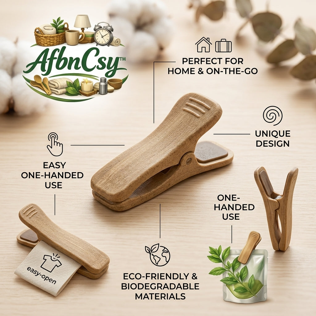 AfbnCsy™ Premium Biodegradable Multi-Purpose Clips – Eco-Friendly Bag Sealers for Kitchen & Laundry, Ergonomic One-Handed Design, Sustainable Household Organizing Tool for Home & Travel
